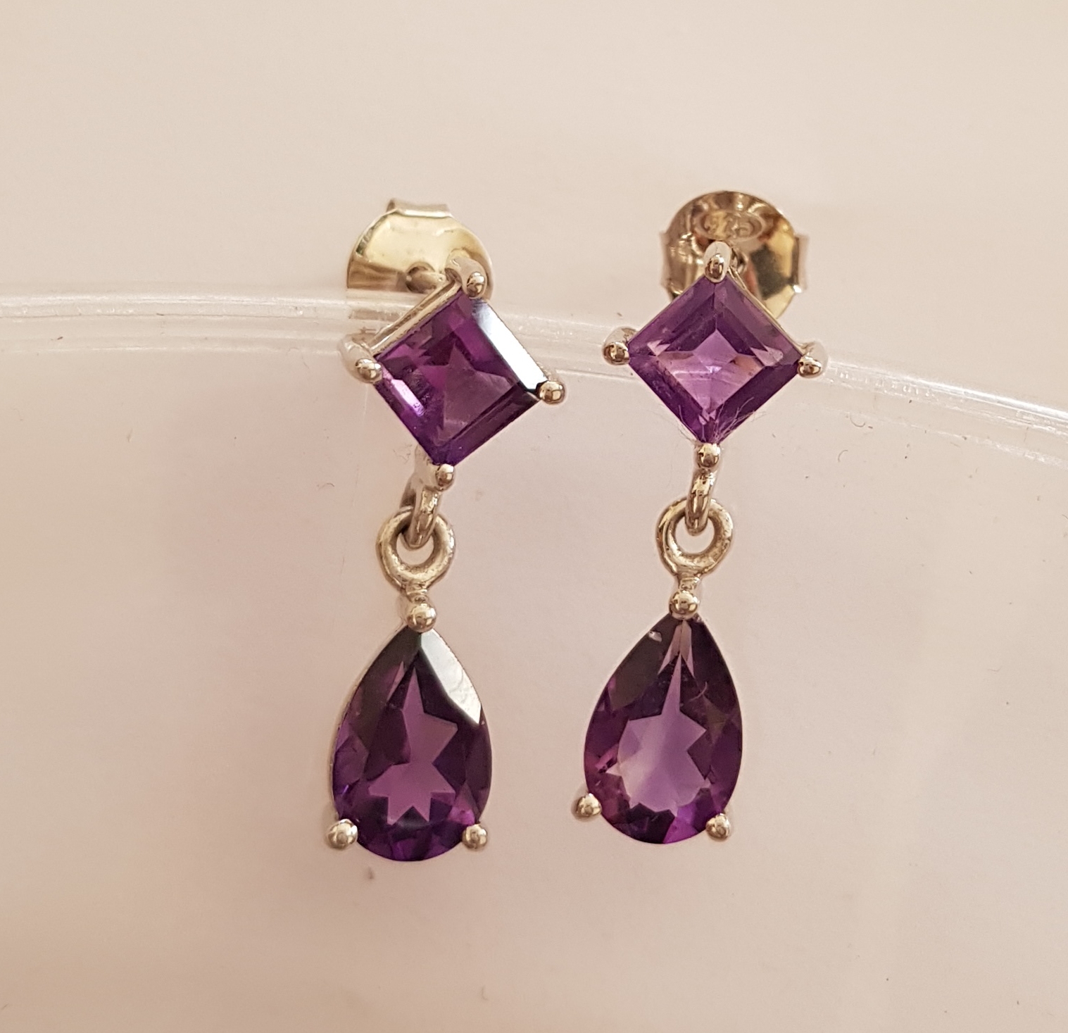 Amethyst square and pear cut earrings