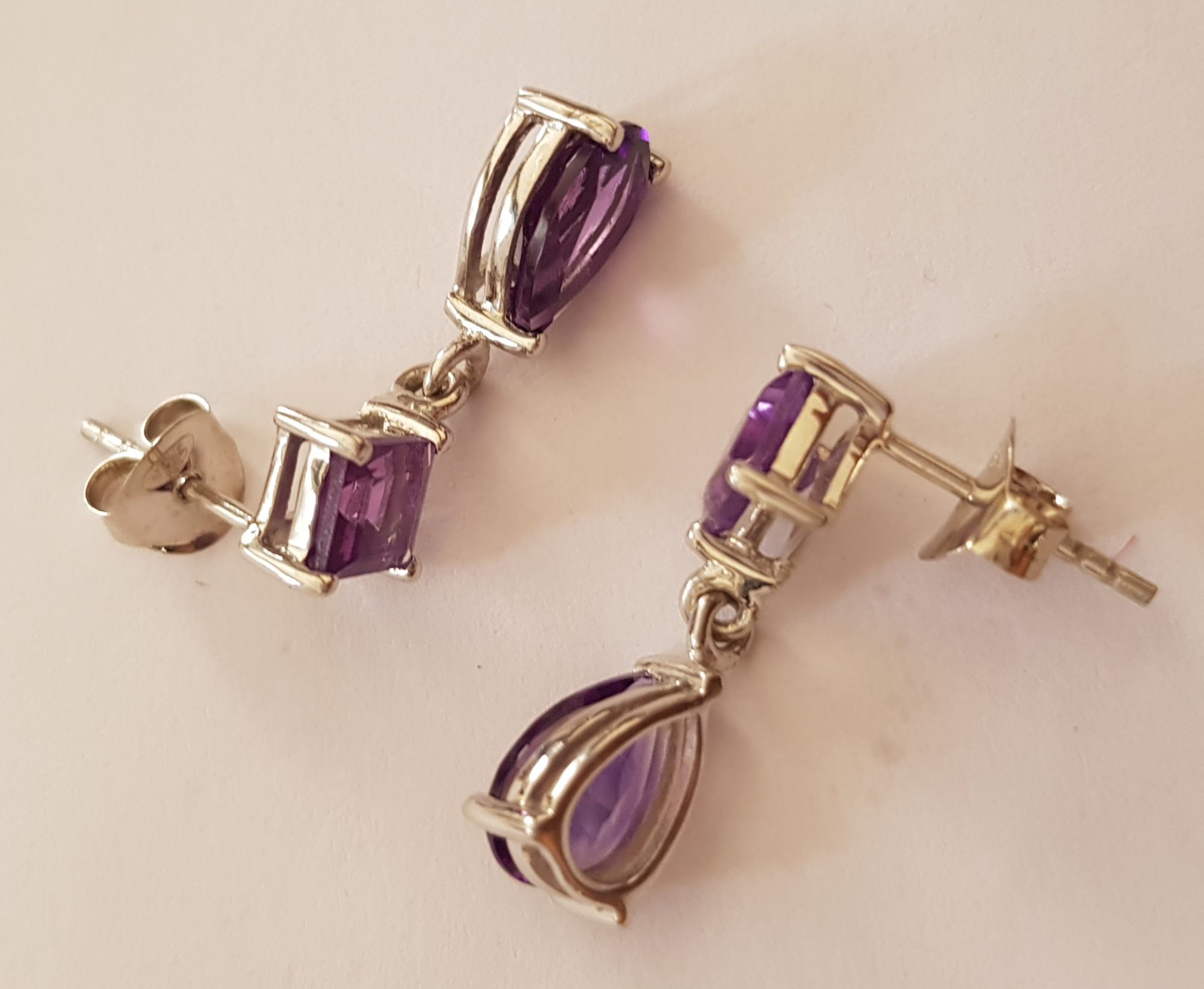 Amethyst square and pear cut earrings