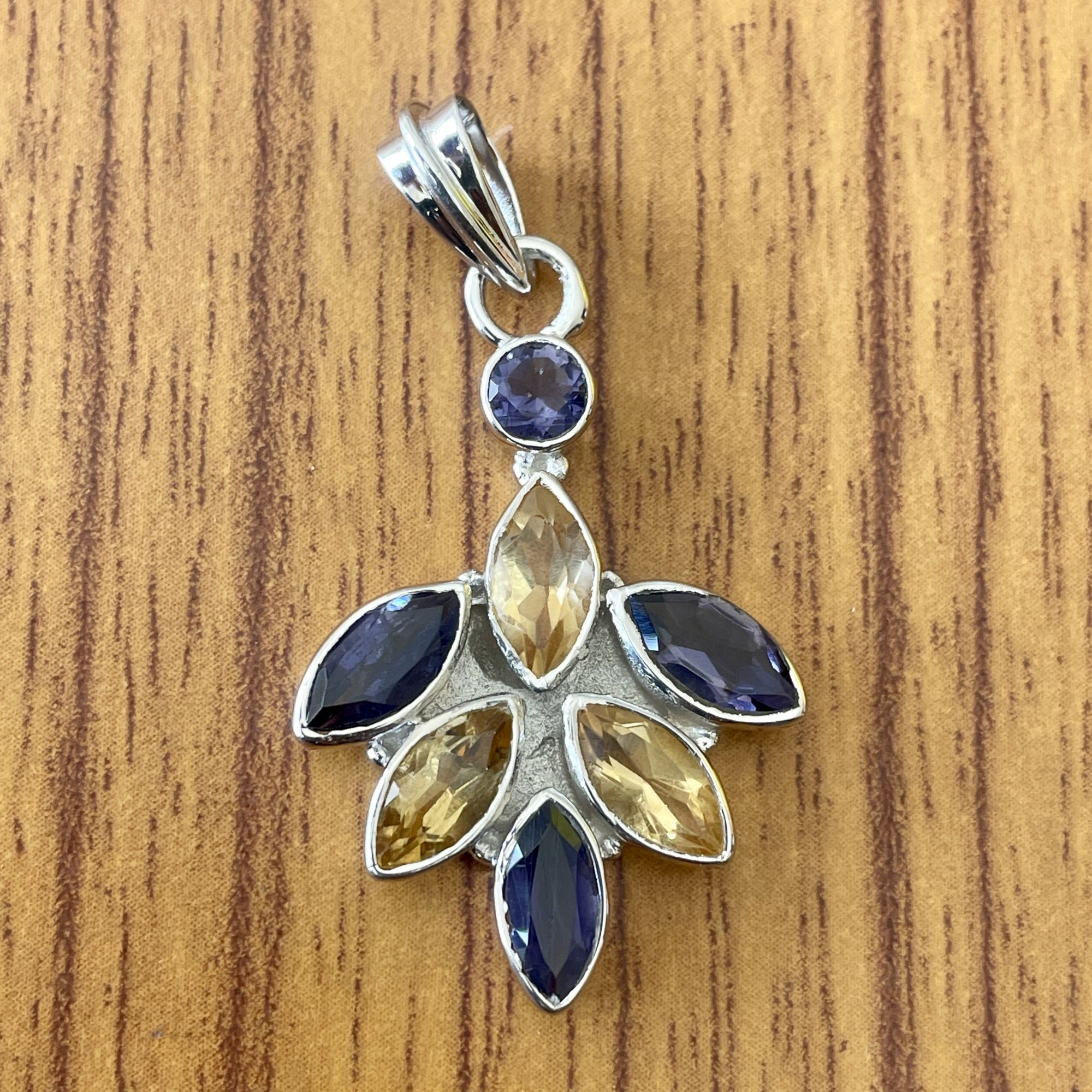 Iolite and Citrine Sterling Silver Pendant