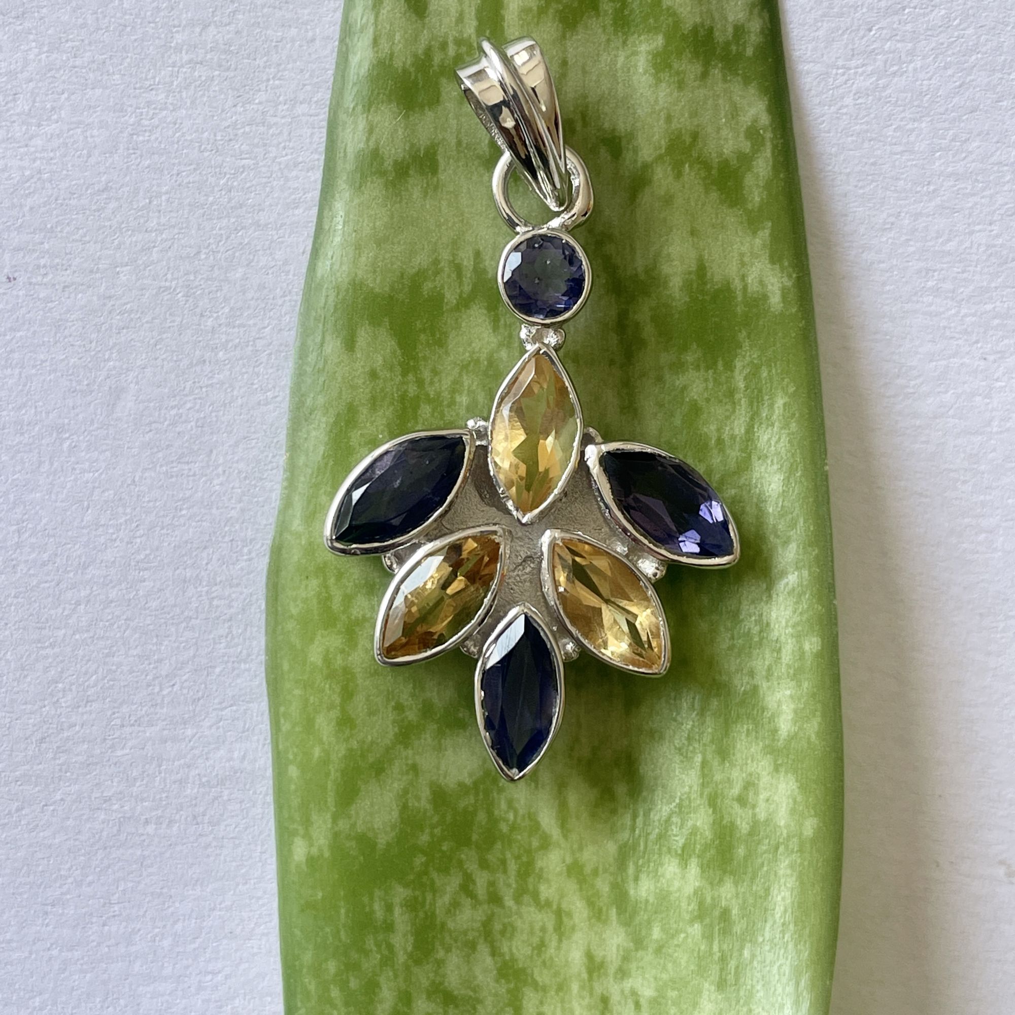Iolite and Citrine Sterling Silver Pendant