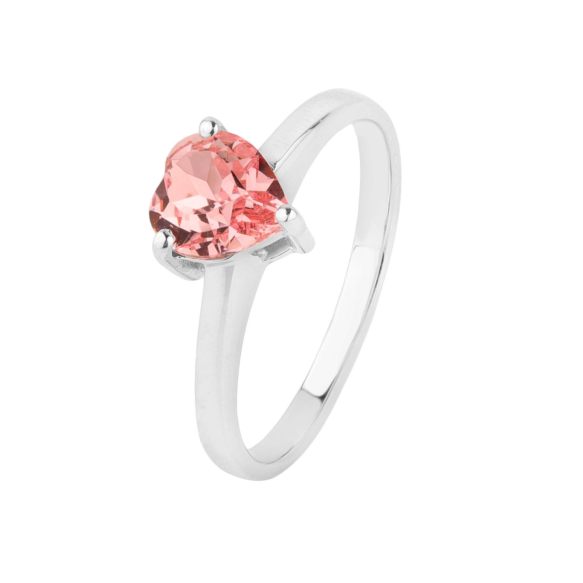 Pink Crystal Heart Ring Genuine Sterling Silver