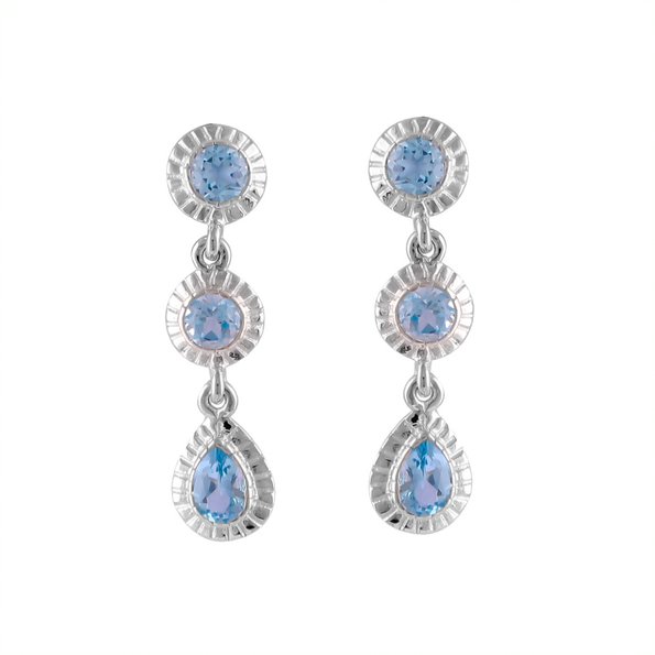 topaz round and pear white gold earring