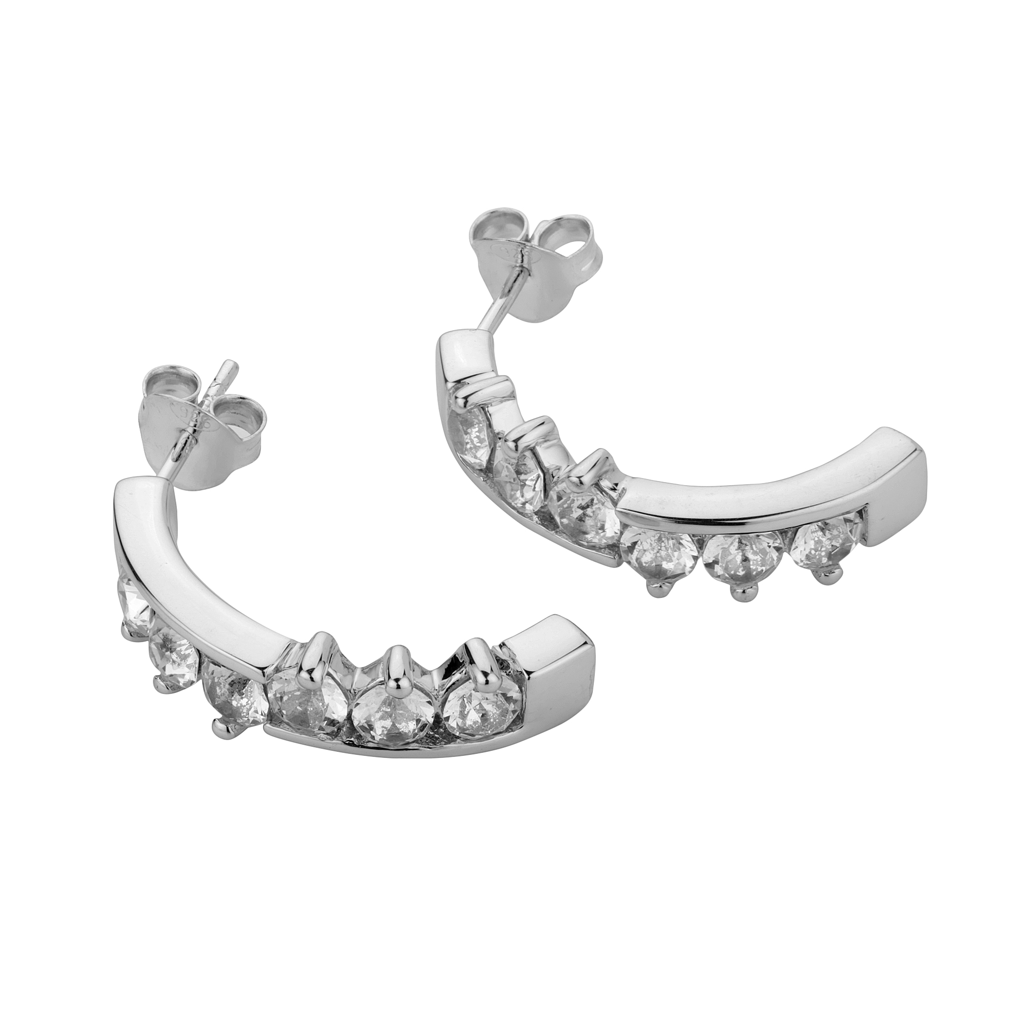 ShahGems Genuine Swarovski 925 silver Women's Earrings Half Hoops (Swarovski Collection)