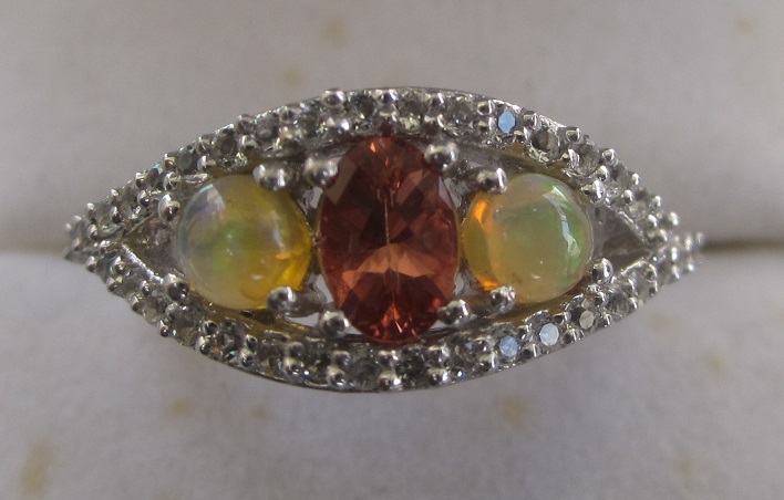 Gold Ring opal and topaz