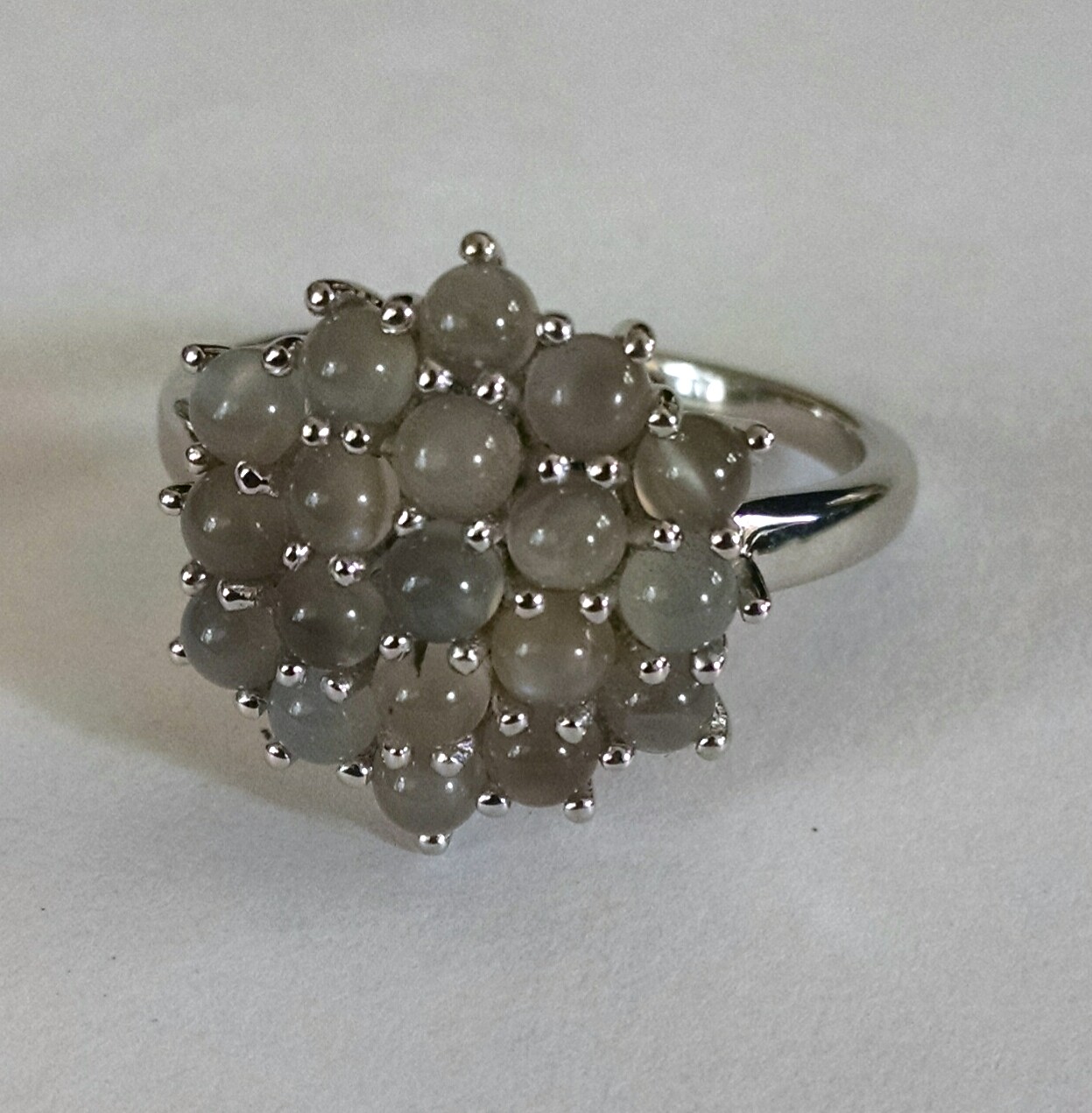 Grey moonstone cluster ring