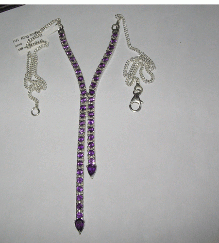 Long Necklace amethyst round and pear cut stone