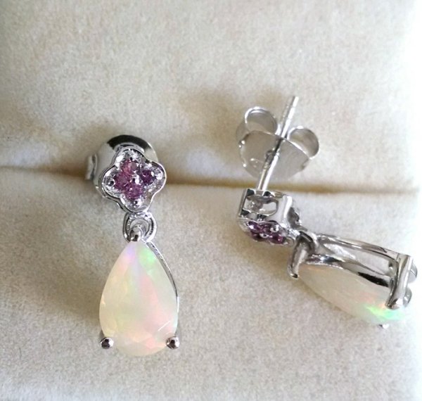 Opal pear earrings