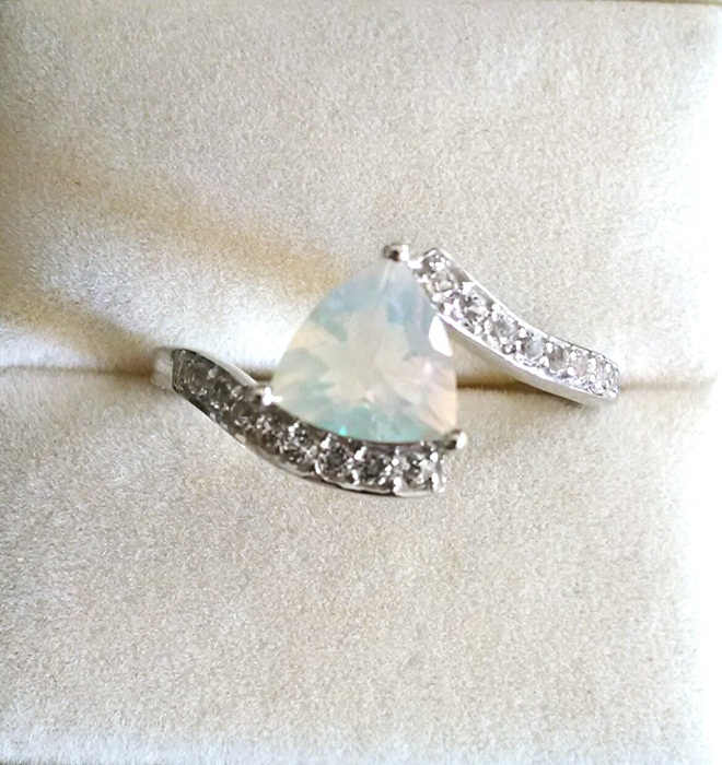 Ethopian Opal triangle solitaire ring