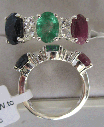 Ring With Emerald,Ruby,Blue Sapphire,& White topaz