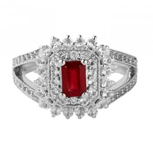 Ruby octagon solitaire ring