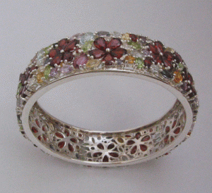 Silver Bangle With Multy Stone