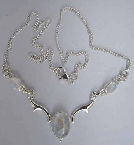 Silver necklace with w.rainbow gemstone
