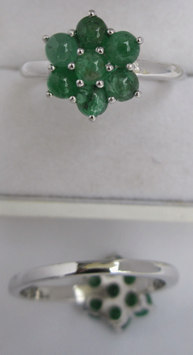 Flower Emerald Silver Ring