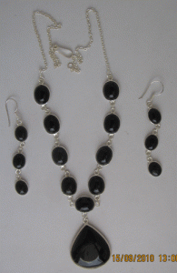 Black onyx necklace three piece Silver Set