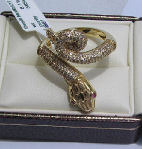 SNAKE Ring With Diamonds and 2 small ruby