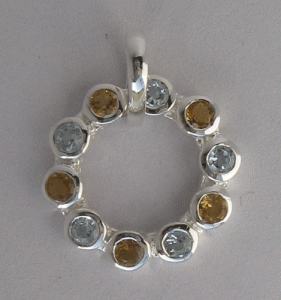 White gold pendant with citrine & blue topaz