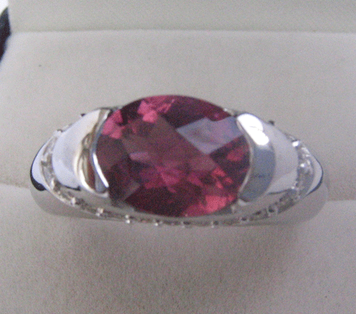White Gold Ring With Pink Tourmaline  and Diamonds