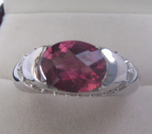 White Gold Ring With Pink Tourmaline  and Diamonds