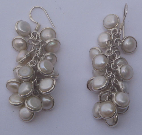 White pearl silver ear ring